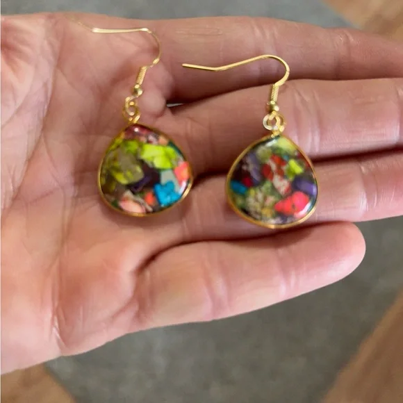 CLYTIA LOVE HANDMADE NATURAL JASPER STONE DROP DANGLE HOOK 1.3" EARRINGS - Picture 6 of 9